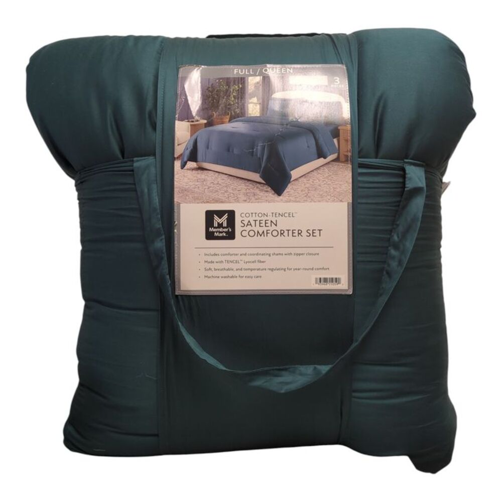 Member’s Mark 3-Piece Cotton-Tencel Sateen Comforter Set, Full/Queen - Teal